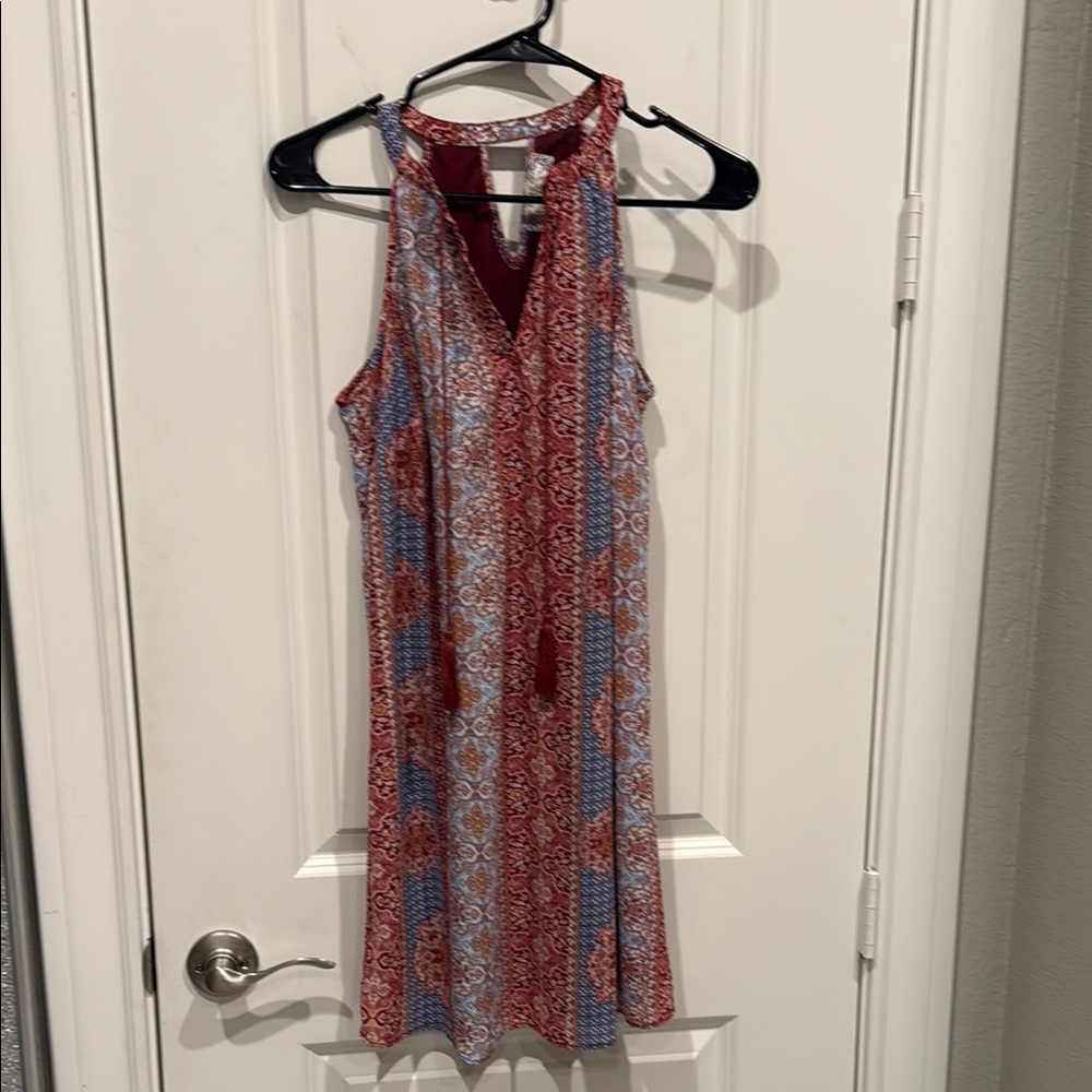 Pink Rose, Size S, Sleeveless Red and Blue Patterned Dress